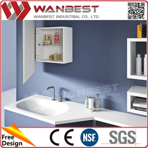 Customized Wall-Mounted Bathroom Sinks Fancy Solid Surface Single Wash Sink Integrated Bathroom Sink