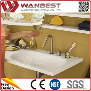 Customized Wall-Mounted Bathroom Sinks Fancy Solid Surface Single Wash Sink Integrated Bathroom Sink