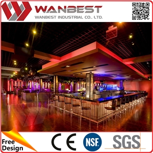 Elegant Large Rectangular Crystal Acrylic Solid Surface Bar Counter with Bar Chairs