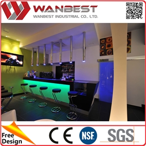 Led Solid Surface Restaurant Bar Counter Design Juice Bar Counter with Bar Chairs for Sale Led Solid Surface Restaurant Bar Counter Design Juice Bar Counter with Bar Chairs for Sale