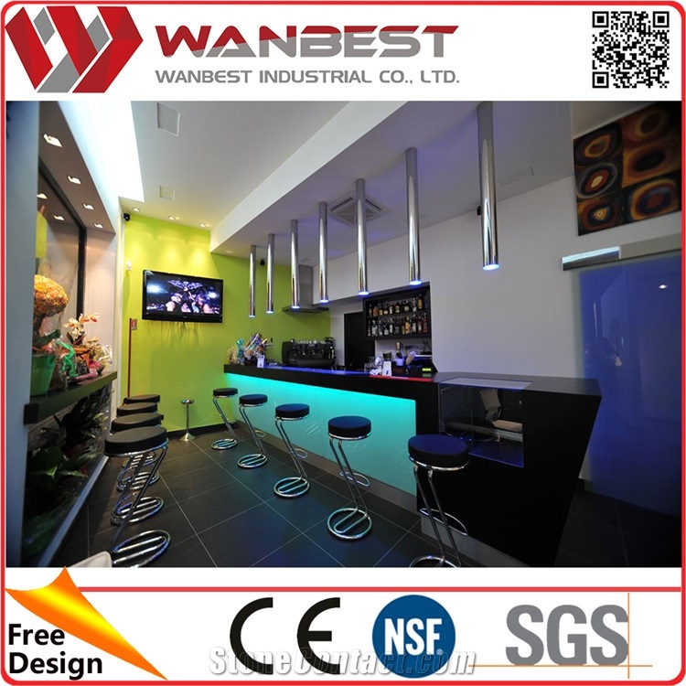 Led Solid Surface Restaurant Bar Counter Design Juice Bar Counter with Bar Chairs for Sale