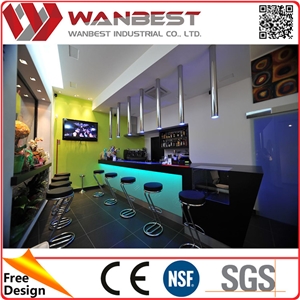 Led Solid Surface Restaurant Bar Counter Design Juice Bar Counter with Bar Chairs for Sale