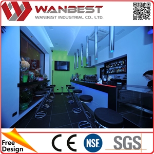 Led Solid Surface Restaurant Bar Counter Design Juice Bar Counter with Bar Chairs for Sale