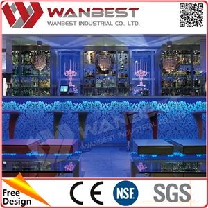 Luxury Hotel Bar Design Illuminated Led Acrylic Solid Surface Marble Wine Bar Counter