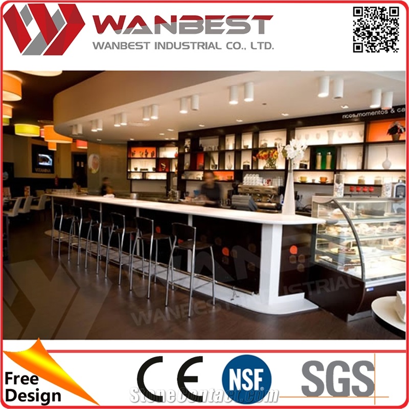 Modern Black and White Solid Surface Wood Bar Counter with Bar Stool Restaurant Bar Counter