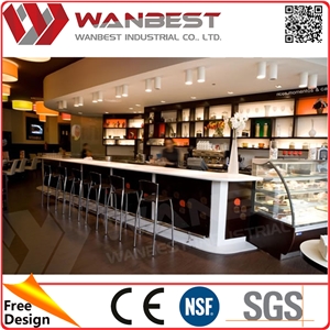 Modern Black and White Solid Surface Wood Bar Counter with Bar Stool Restaurant Bar Counter