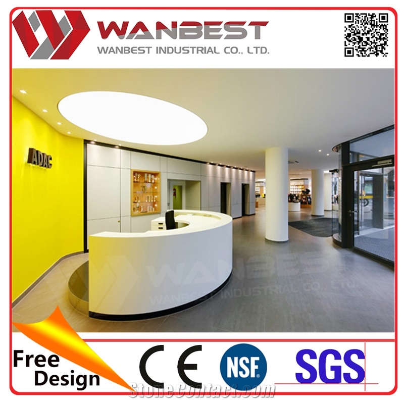 Modern Design Beauty Salon White High Gloss Solid Surface Semi Circle Front Reception Desk