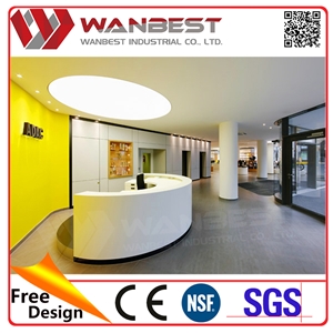 Modern Design Beauty Salon White High Gloss Solid Surface Semi Circle Front Reception Desk