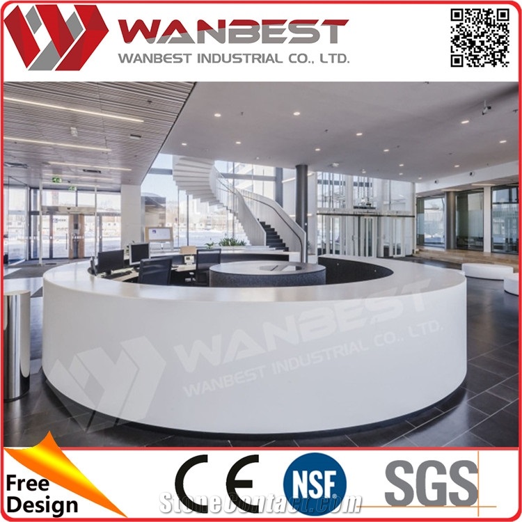 Modern Salon Reception Desk White Solid Surface Semi Circle Reception Desk
