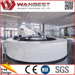 Modern Salon Reception Desk White Solid Surface Semi Circle Reception Desk