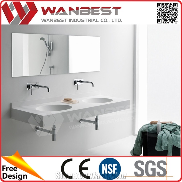 Public Artificial Marble Bathroom Countertop with Sink Fancy Solid Surface Bathroom Sinks