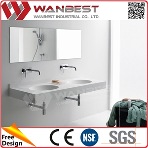 Public Artificial Marble Bathroom Countertop with Sink Fancy Solid Surface Bathroom Sinks