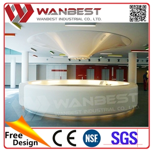 Unique Style Quality Acrylic Lighted White Solid Surface Round Reception Desk