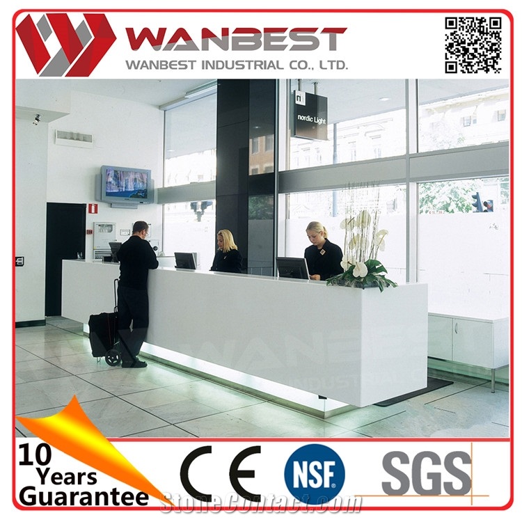 White Modern Reception Desk Solid Surface Checkout Counter Hospital Reception Desk