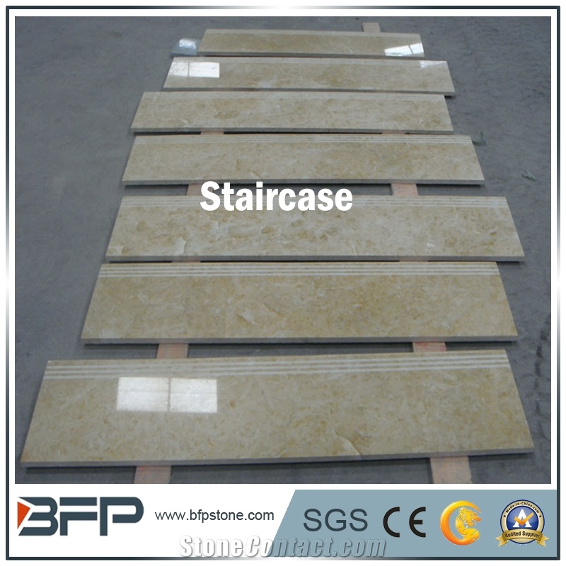 Beige Marble Step, Marble Riser, Marble Tread in Staircase