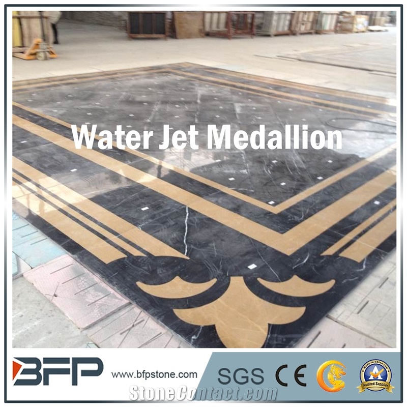 Black and Beige Marble Medallion, Marble Water Jet Medallion, Marble Water Jet Pattern, Square Medallion, Floor Medallion, Wall Cladding, Background Wall