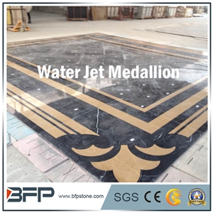 Black and Beige Marble Medallion, Marble Water Jet Medallion, Marble Water Jet Pattern, Square Medallion, Floor Medallion, Wall Cladding, Background Wall