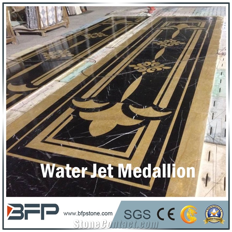 Black and Beige Marble Medallion, Marble Water Jet Medallion, Marble Water Jet Pattern, Square Medallion, Floor Medallion, Wall Cladding, Background Wall