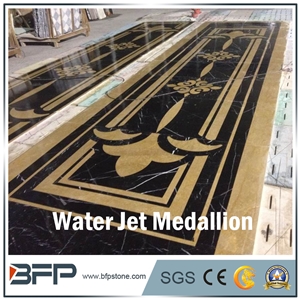 Black and Beige Marble Medallion, Marble Water Jet Medallion, Marble Water Jet Pattern, Square Medallion, Floor Medallion, Wall Cladding, Background Wall