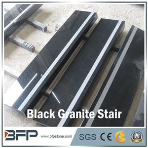 Black Granite Step, Black Granite Riser, Black Granite Tread as Polished Surface and Flamed Surface