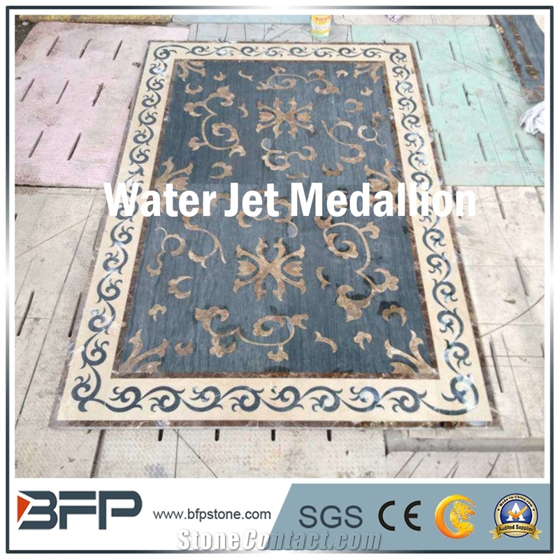 Blue Marble Medallion, Marble Water Jet Medallion, Marble Water Jet Pattern, Rosettes, Square Medallion, Floor Medallion, for Wall Tile and Floor Tile