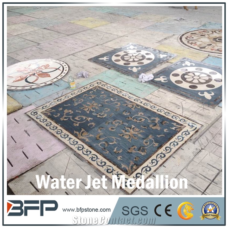 Blue Marble Medallion, Marble Water Jet Medallion, Marble Water Jet Pattern, Rosettes, Square Medallion, Floor Medallion, for Wall Tile and Floor Tile