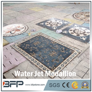Blue Marble Medallion, Marble Water Jet Medallion, Marble Water Jet Pattern, Rosettes, Square Medallion, Floor Medallion, for Wall Tile and Floor Tile