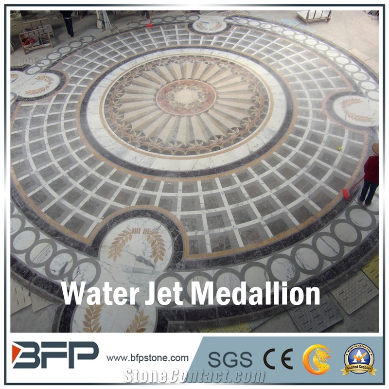 Brown Marble Medallion, White Marble Medallion, Marble Mosaic Medallion, Marble Water Jet Medallion, Marble Water Jet Pattern, Round Medallion, Floor Medallion, for Floor Covering