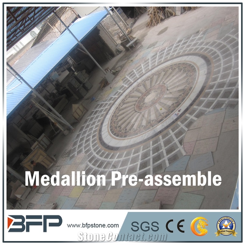 Brown Marble Medallion, White Marble Medallion, Marble Mosaic Medallion, Marble Water Jet Medallion, Marble Water Jet Pattern, Round Medallion, Floor Medallion, for Floor Covering