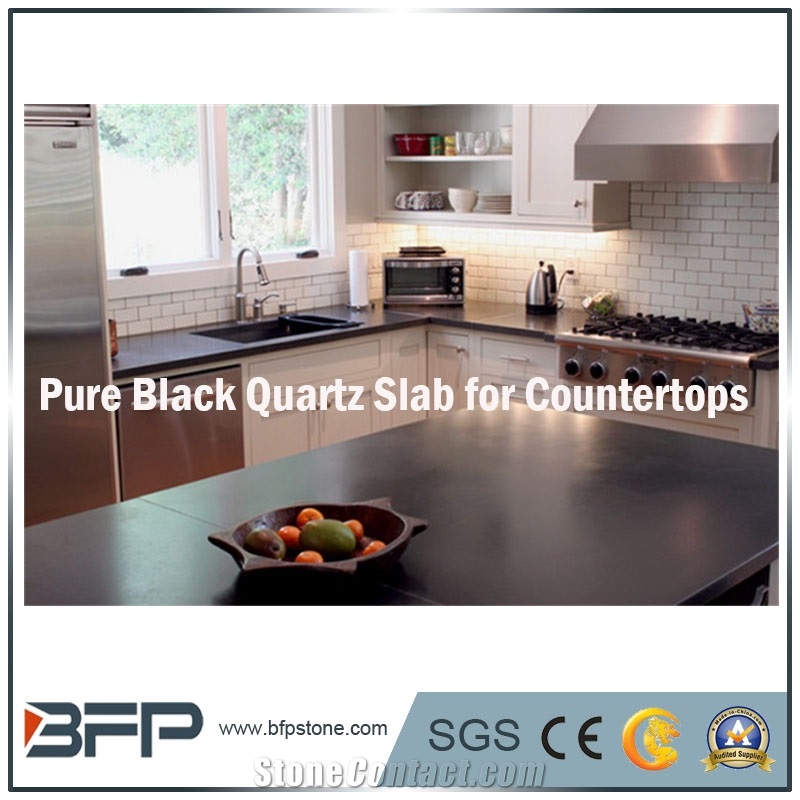 China Quartz,Pure Black Quartz Slab,Absolutely Black Slabs