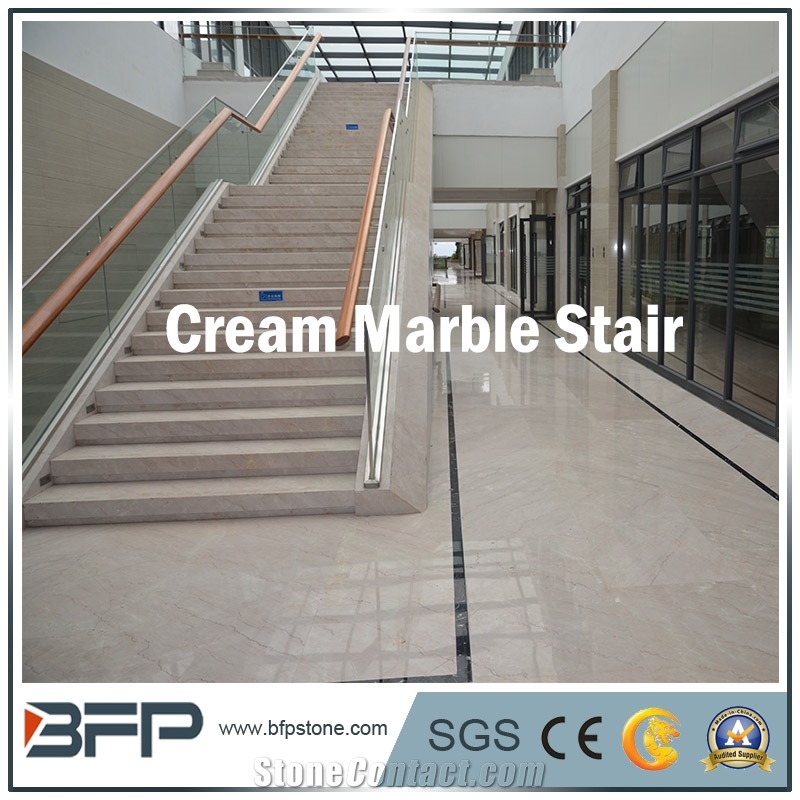 Cream or Beige Marble Step & Riser & Tread in Public Area