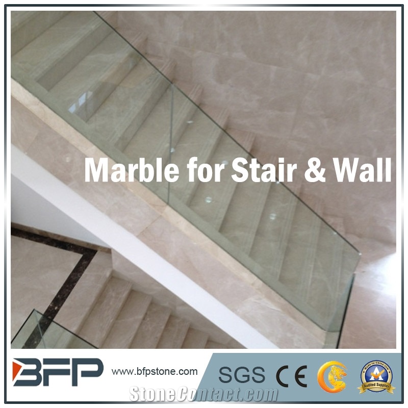 Cream or Beige Marble Step & Riser & Tread in Public Area