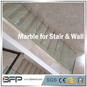 Cream or Beige Marble Step & Riser & Tread in Public Area