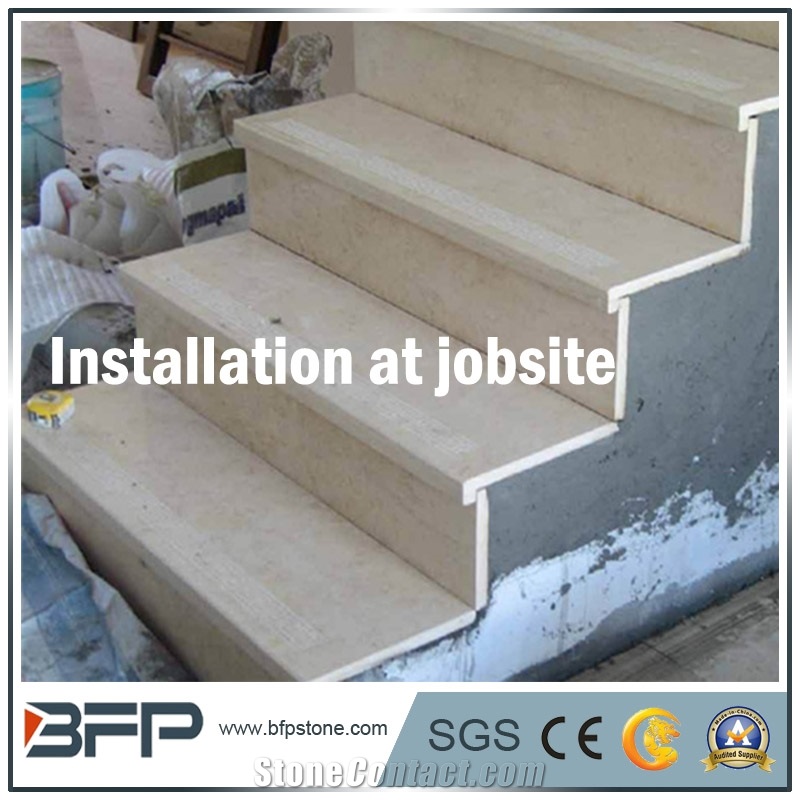 Cream or Beige Marble Step & Riser & Tread in Public Area