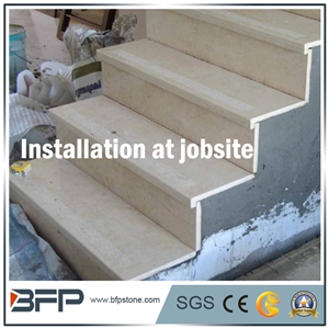 Cream or Beige Marble Step & Riser & Tread in Public Area