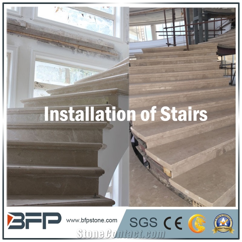 Cream or Beige Marble Step & Riser & Tread in Public Area