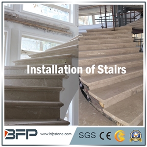 Cream or Beige Marble Step & Riser & Tread in Public Area