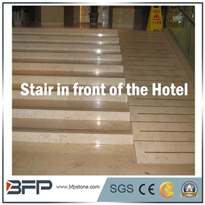 Cream or Beige Marble Step & Riser & Tread in Public Area