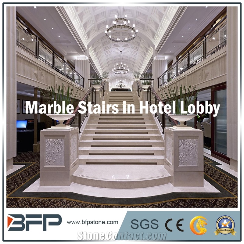 Cream or Beige Marble Step & Riser & Tread in Staircase for Hall