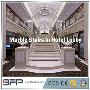 Cream or Beige Marble Step & Riser & Tread in Staircase for Hall