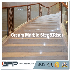 Cream or Beige Marble Step & Riser & Tread in Staircase for Hall