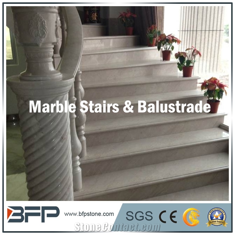 Cream or Beige Marble Step & Riser & Tread in Staircase for Hall
