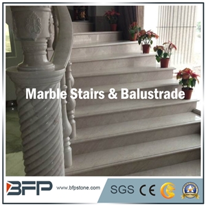 Cream or Beige Marble Step & Riser & Tread in Staircase for Hall