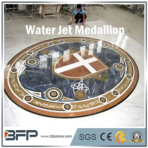 Floor Decoration Design, Beige White Marble Medallion, Marble Water Jet Pattern or Water Jet Medallion, Round Medallion, Floor Medallion for High-End Hotel and Wall Cladding