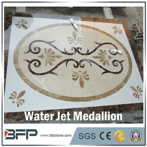 Floor Decoration Design, Coffee and Beige Marble Medallion, Marble Water Jet Pattern or Water Jet Medallion, Round Medallion, Rosettes Medallion, Floor Medallion for High-End Hotel and Lobby