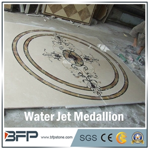 Floor Decoration Design, Coffee and Beige Marble Medallion, Marble Water Jet Pattern or Water Jet Medallion, Round Medallion, Rosettes Medallion, Floor Medallion for High-End Hotel and Lobby