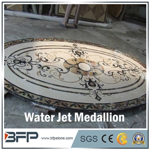 Floor Decoration Design, Coffee and Beige Marble Medallion, Marble Water Jet Pattern or Water Jet Medallion, Round Medallion, Rosettes Medallion, Floor Medallion for High-End Hotel and Lobby
