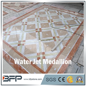 Floor Decoration Design, Coral and Pink Marble Medallion, Marble Water Jet Medallion or Water Jet Pattern, Floor Medallion, Square Medallion Round Medallion,For Hallway and Floor Tile
