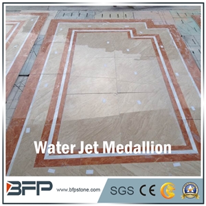 Floor Decoration Design, Coral and Pink Marble Medallion, Marble Water Jet Medallion or Water Jet Pattern, Floor Medallion, Square Medallion Round Medallion,For Hallway and Floor Tile