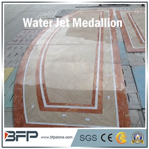Floor Decoration Design, Coral and Pink Marble Medallion, Marble Water Jet Medallion or Water Jet Pattern, Floor Medallion, Square Medallion Round Medallion,For Hallway and Floor Tile